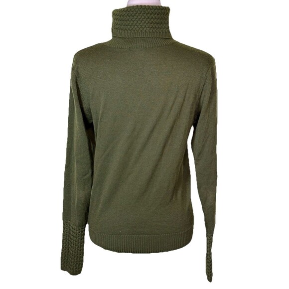Women’s Green Wool Turtleneck Sweater Textured Knit Cuffs Cozy Minimalist Sz Lg - Picture 3 of 8
